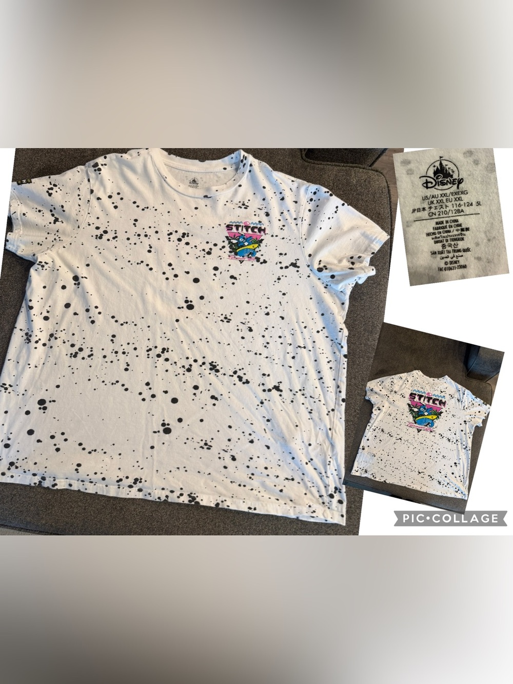 Men’s White Splatter T-Shirt with Colorful stitch